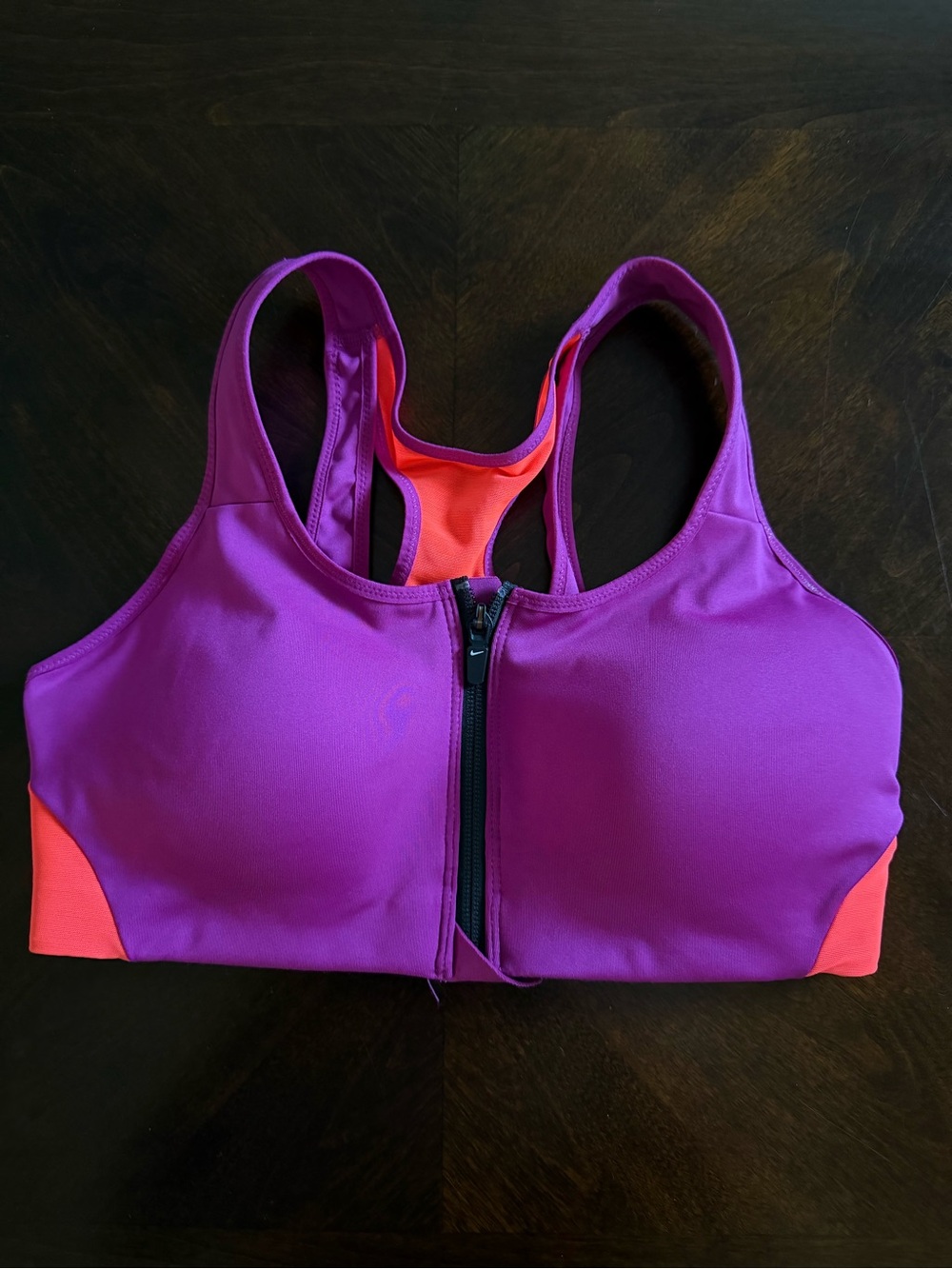 Purple & Coral Front-Zip Nike Sports Bra - High Support